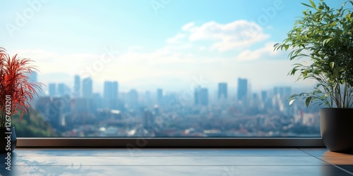 Cityscape view with greenery in foreground showcasing urban skyline during daylight hours
