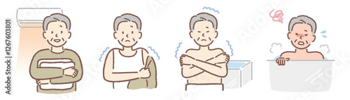 ヒートショック シニア男性のイラストセット