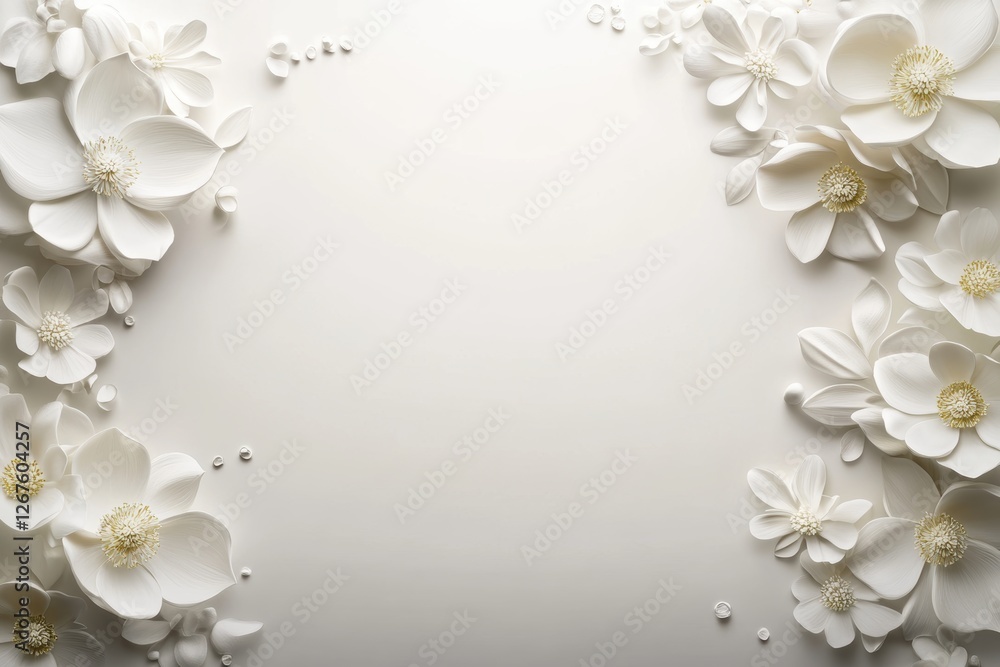 3D embossed paper-cut style floral background in white 3D embossed paper-cut style floral background in white