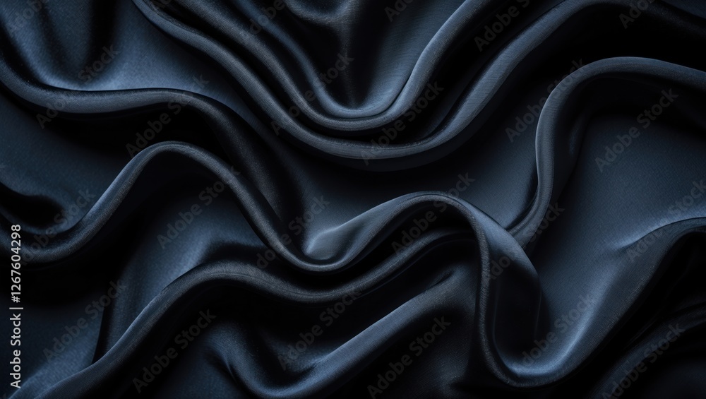 Fototapeta premium Elegant deep black silk fabric texture with smooth waves suitable for backdrop, banner, or 3D mapping applications.