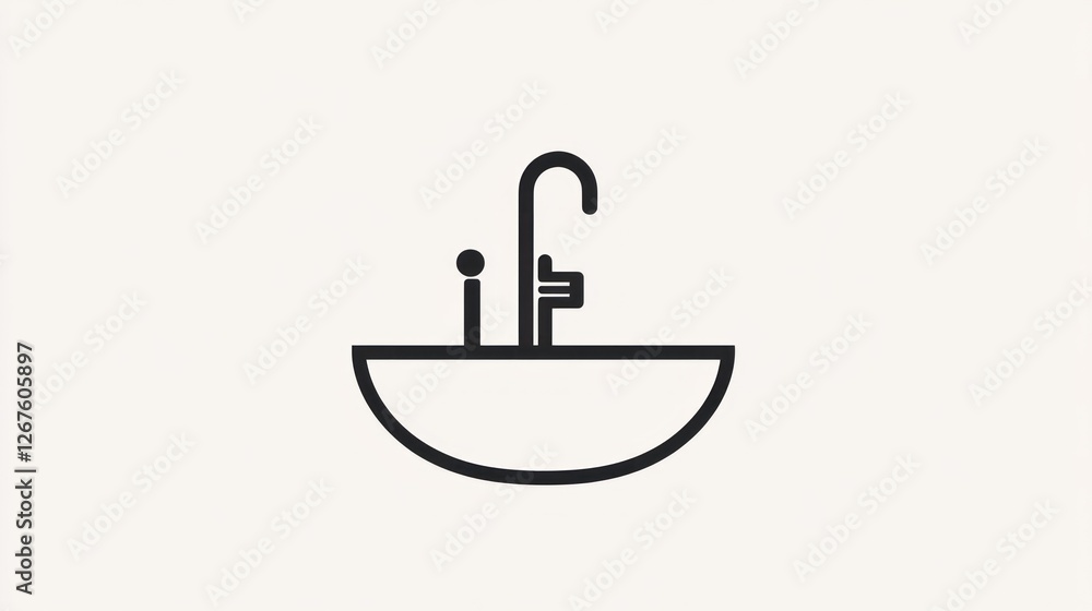 Simple Line Art Sink Faucet, Bathroom Fixture, Interior Design, Minimalist Illustration, Vector Graphic Simple Line Art Sink Faucet, Bathroom Fixture, Interior Design, Minimalist Illustration, Vector Graphic