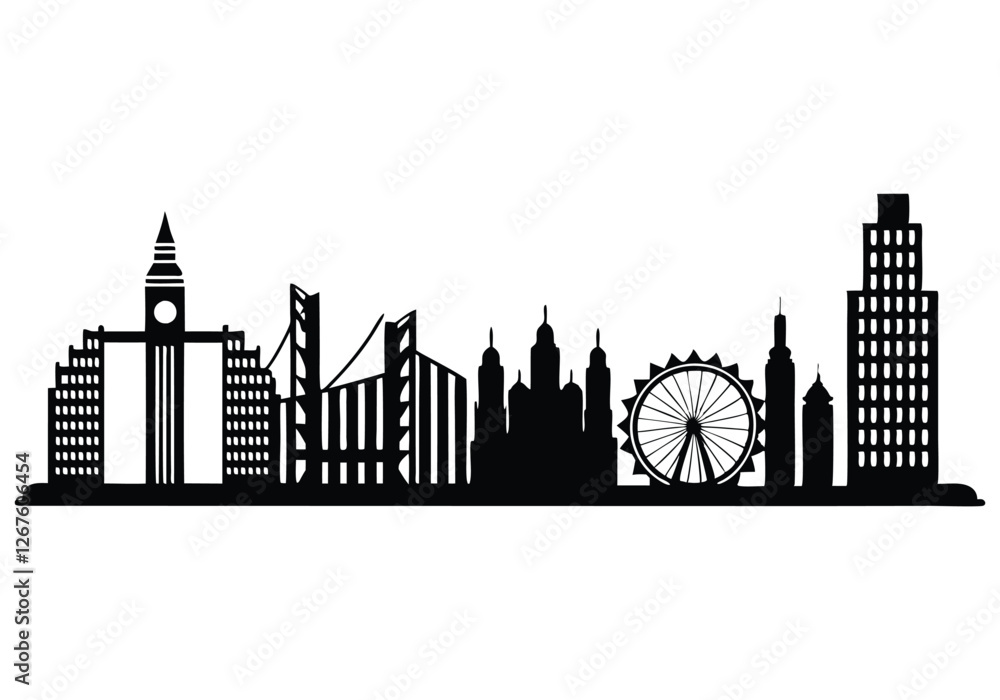 Obraz premium Silhouette Design of a City Skyline with High-Rise Buildings in a Modern Urban Style