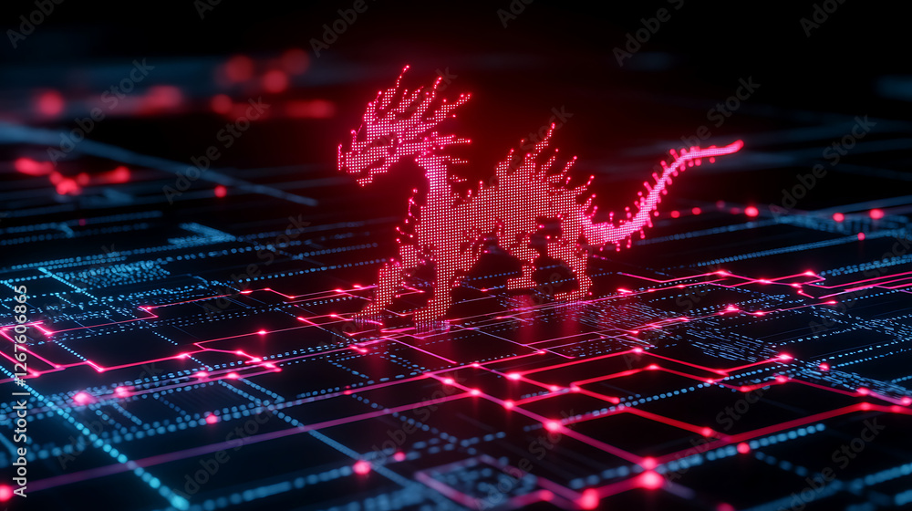 custom made wallpaper toronto digitalDigital Dragon Ascending Electronic Circuit Board Red and Blue Illumination Technological Display
