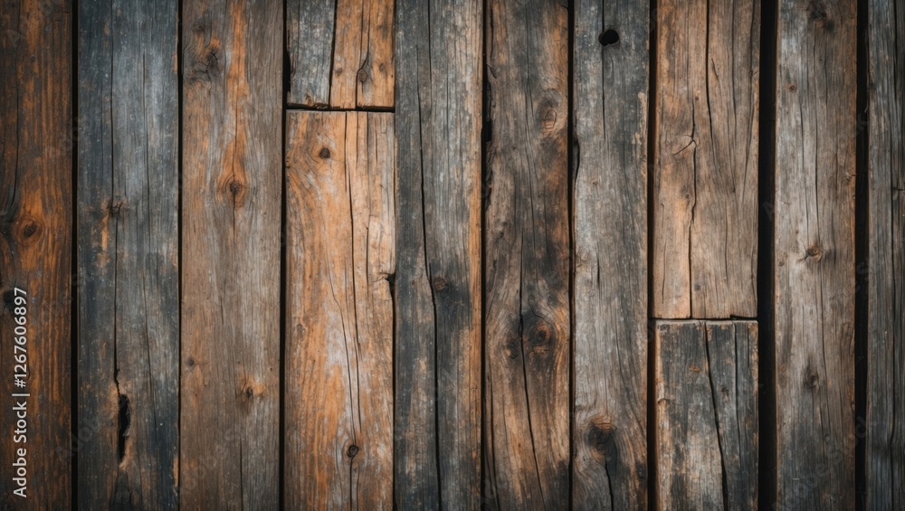 Fototapeta premium Rustic wooden wall background texture with natural grain and weathered finishes for interior design or craft projects.