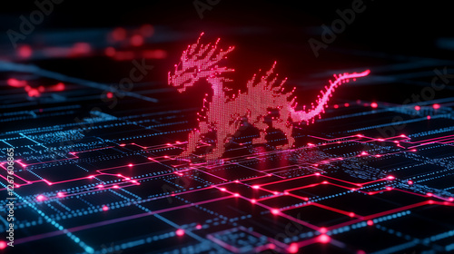 Wallpaper Mural Digital Dragon Ascending Electronic Circuit Board Red and Blue Illumination Technological Display Torontodigital.ca