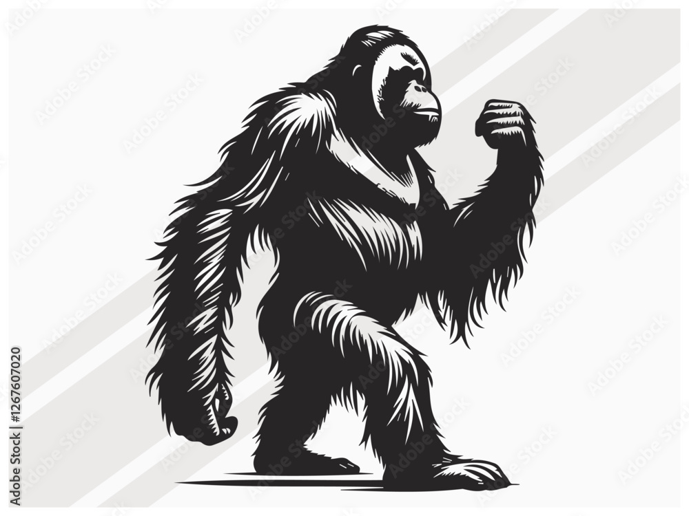 Obraz premium Orangutan Silhouette Black Color Wildlife Primate Illustration