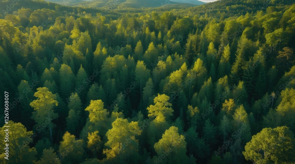 Aerial view of lush green treetops in the Western Caucasus forest capturing the wild tranquility of nature in Russia's Krasnodar Region. Aerial view of lush green treetops in the Western Caucasus forest capturing the wild tranquility of nature in Russia's Krasnodar Region.