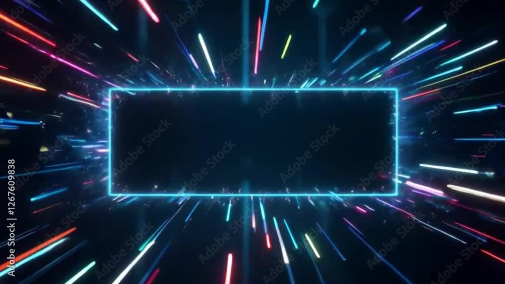 Neon Portal, Abstract Geometric Frame with Colorful Light Trails