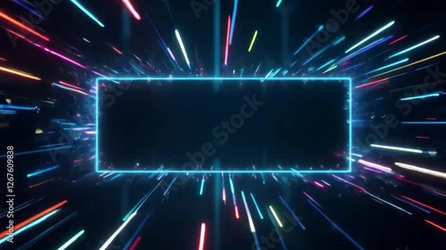 Neon Portal, Abstract Geometric Frame with Colorful Light Trails