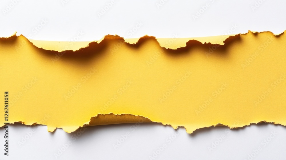 Torn yellow paper banner on white background, design element Torn yellow paper banner on white background, design element