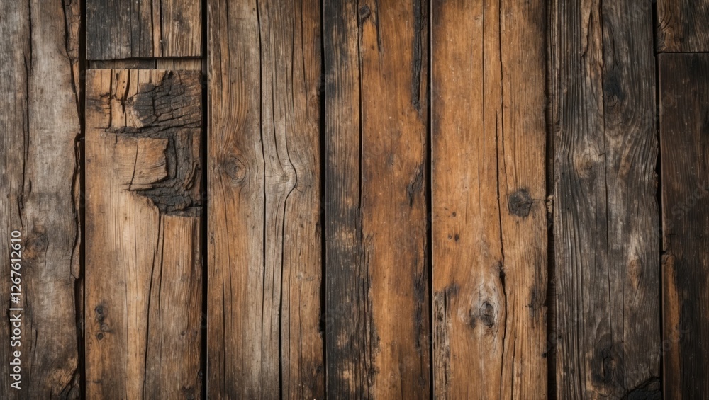 Fototapeta premium Vintage hardwood floor texture showcasing weathered wooden planks with natural grain patterns and rustic appeal for interior design projects.