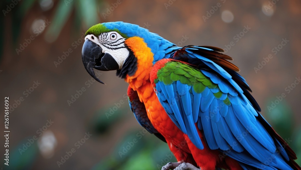Vibrant Macaw Parrot Perched with Lush Greenery in Background Capturing Exotic Beauty of Nature and Wildlife in Tropical Setting Vibrant Macaw Parrot Perched with Lush Greenery in Background Capturing Exotic Beauty of Nature and Wildlife in Tropical Setting