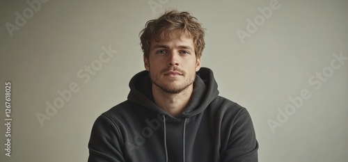 Young man in hoodie, neutral expression, indoor studio.  Website profile photo
