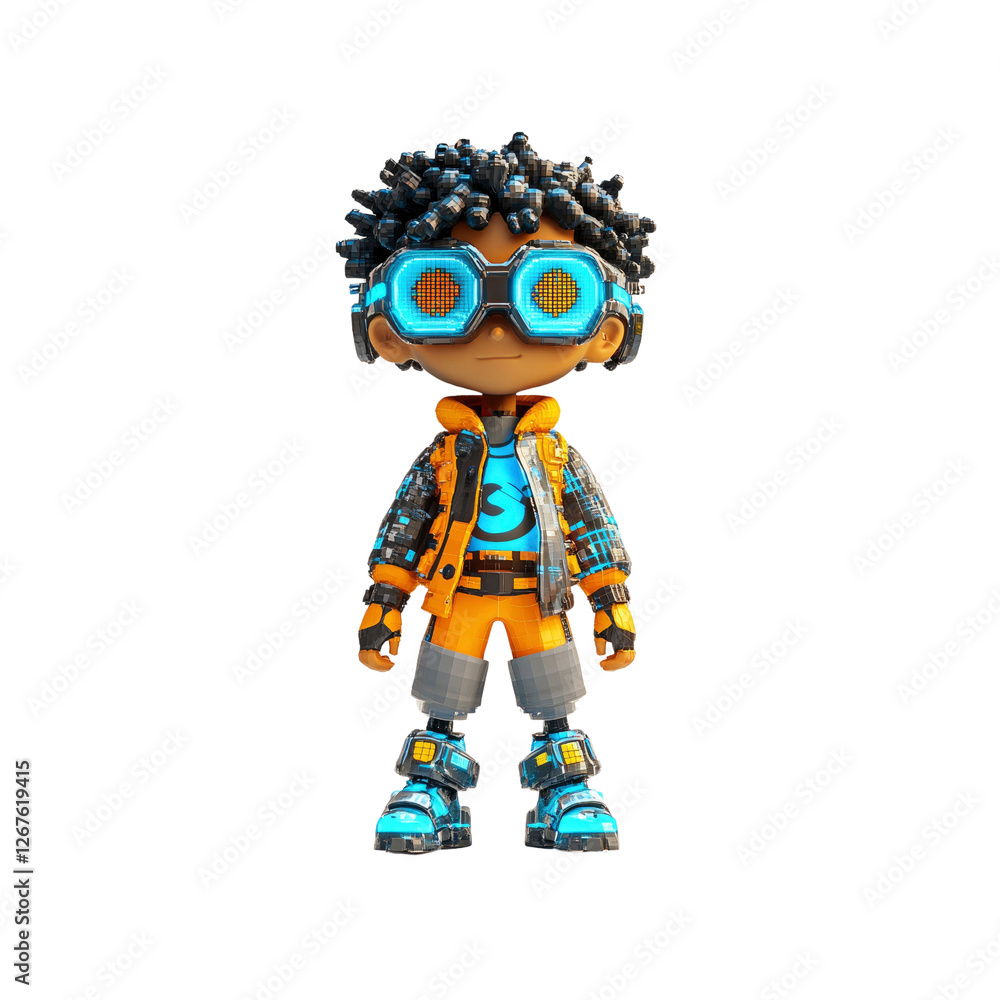 Futuristic Boy Character Render Cyberpunk Kid in Orange and Blue Futuristic Boy Character Render Cyberpunk Kid in Orange and Blue