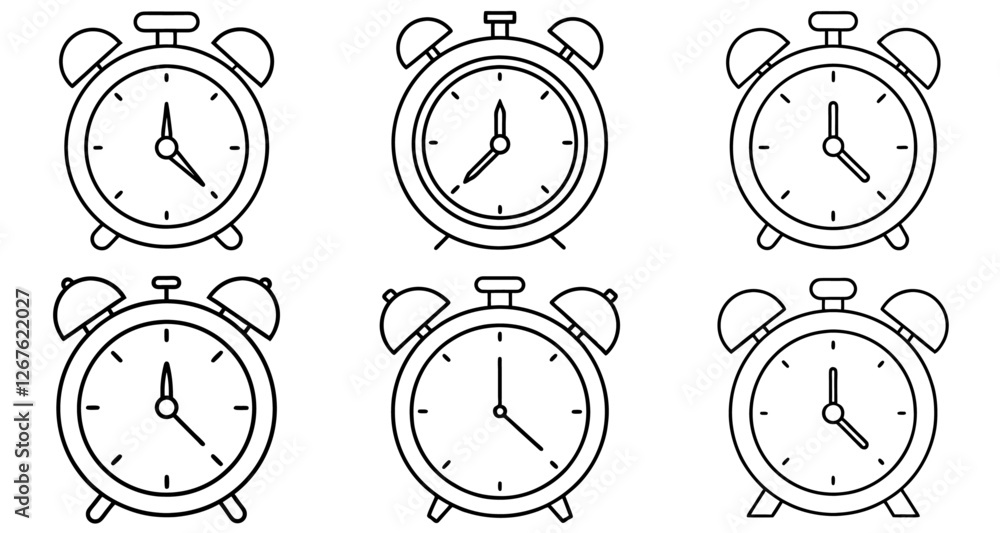 Fototapeta premium Alarm clock Outline Coloring Page Printable Line Art Drawing