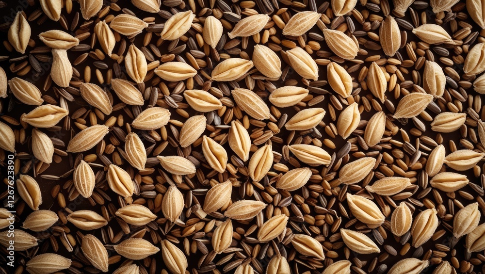 Organic cereal and grain seeds in assorted tones background for natural food ingredients and agricultural product themes Organic cereal and grain seeds in assorted tones background for natural food ingredients and agricultural product themes