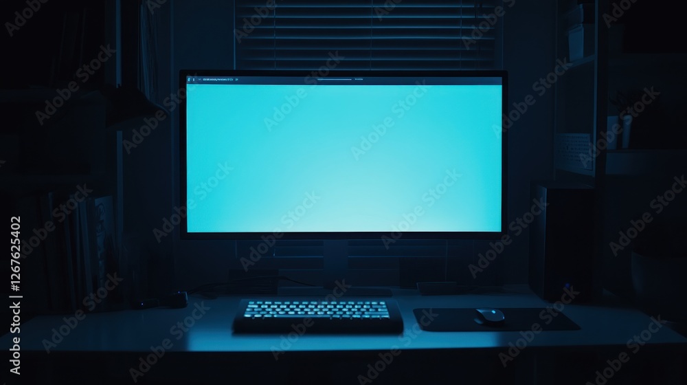 Night Workspace: A Serene Blue-Lit Desktop Setup Night Workspace: A Serene Blue-Lit Desktop Setup