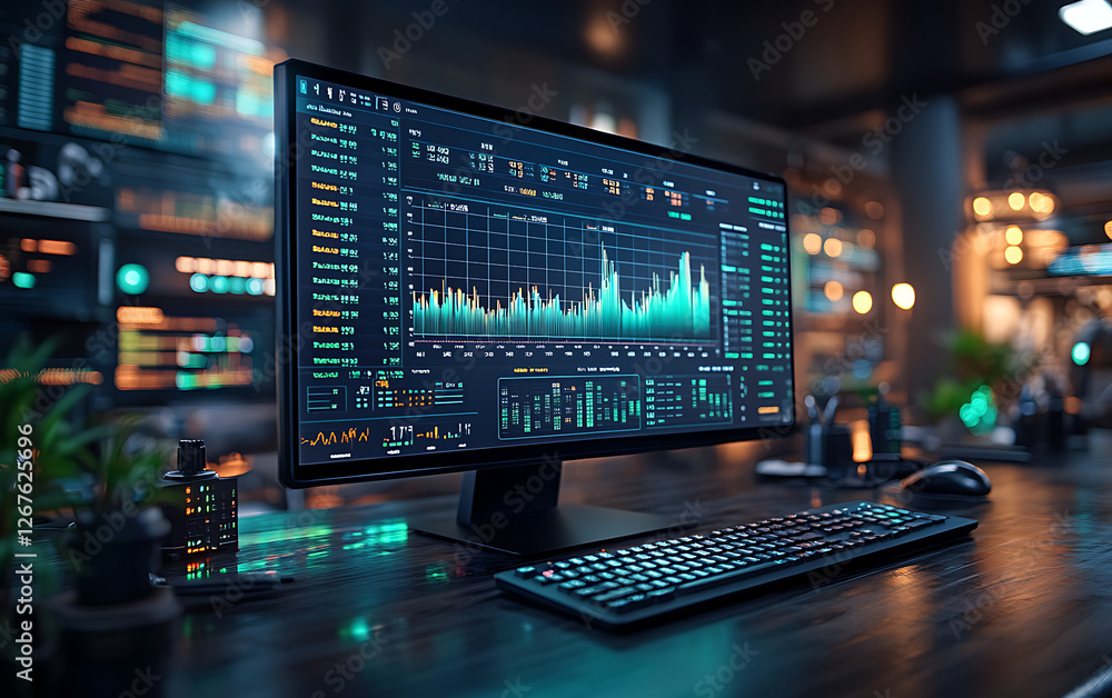3D Render of Financial Graph on Modern Screen  