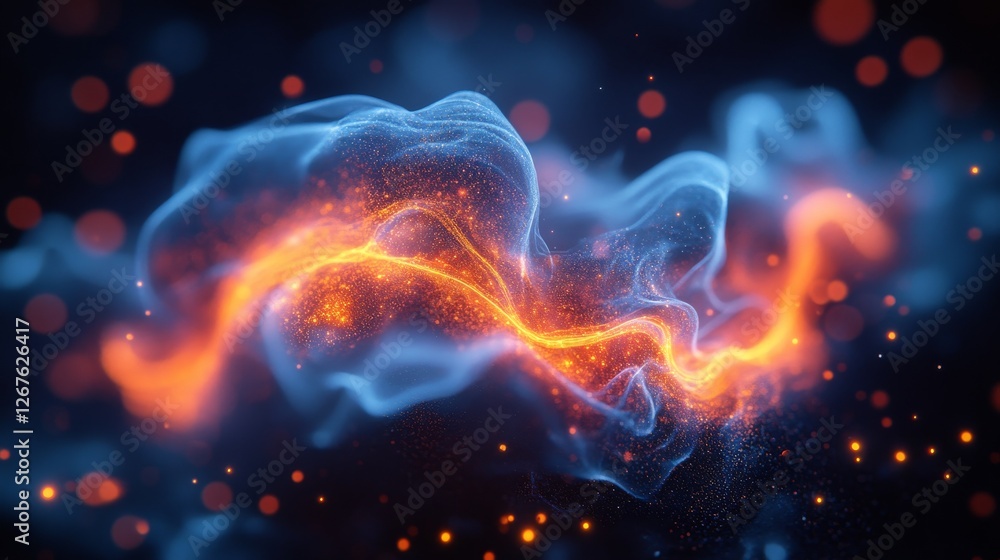 Abstract fiery and icy blue energy swirls with glowing particles. Abstract fiery and icy blue energy swirls with glowing particles.