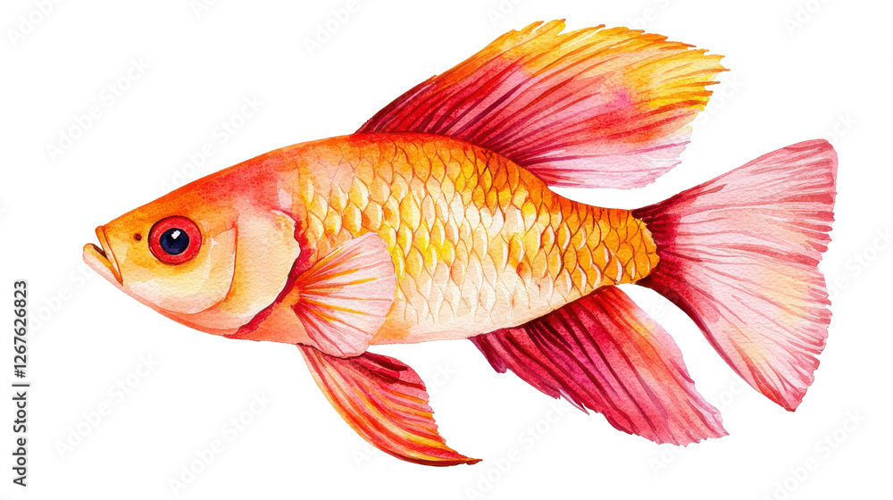 A vibrant goldfish swimming gracefully, showcasing its colorful fins and scales., transparent background. A vibrant goldfish swimming gracefully, showcasing its colorful fins and scales., transparent background.