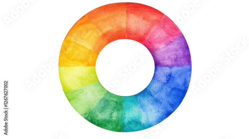 A vibrant watercolor color wheel showcasing a spectrum of colors., transparent background.