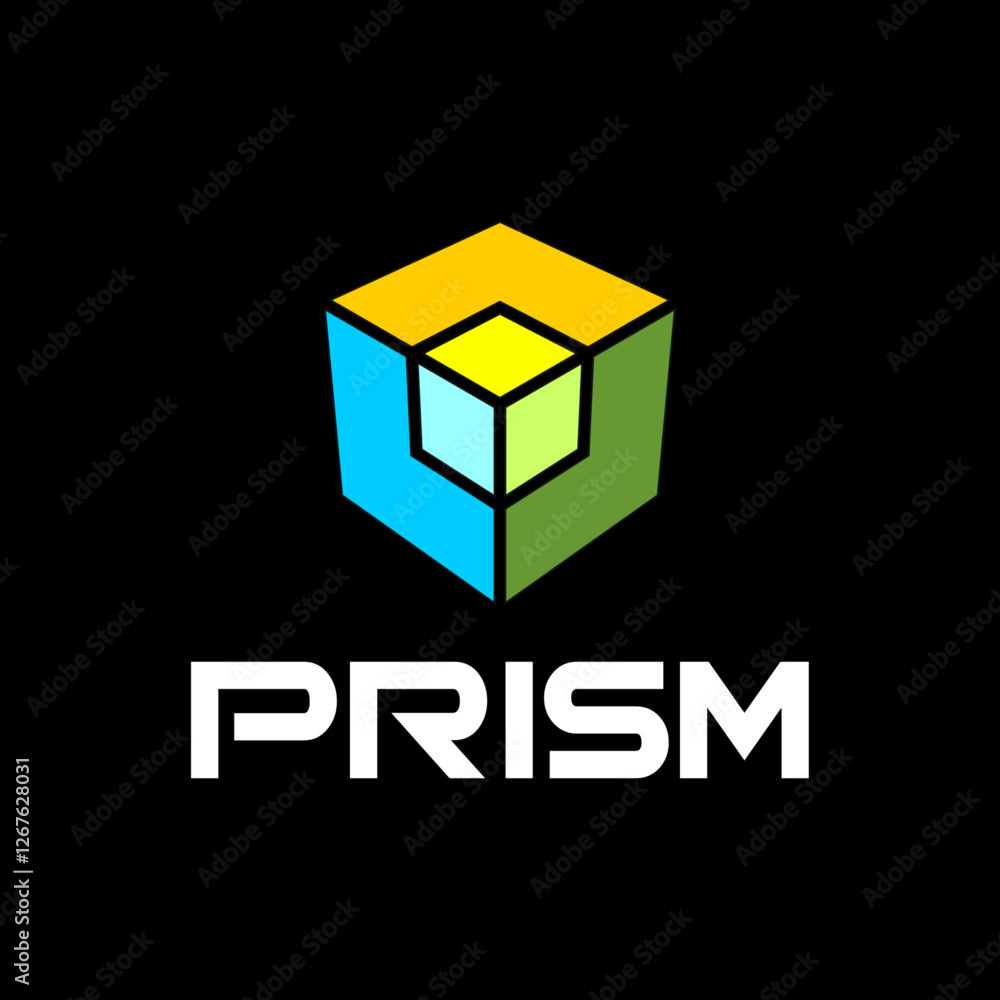Vivid Geometry: 3D Prism Logo with Boxed Rectangular Base and Bold Design Vivid Geometry: 3D Prism Logo with Boxed Rectangular Base and Bold Design