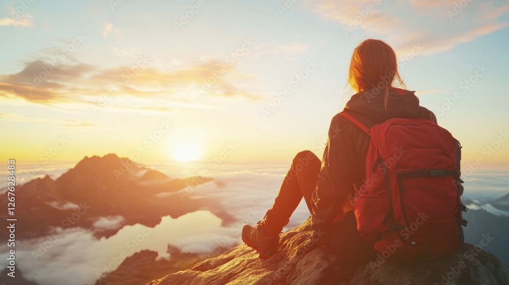 Sunrise Mountaintop Solitude: A Hiker's Peaceful Dawn Sunrise Mountaintop Solitude: A Hiker's Peaceful Dawn