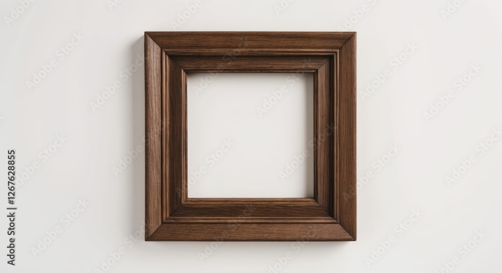 Elegant brown wood picture frame isolated on white background with clipping path for showcasing art or photography. Elegant brown wood picture frame isolated on white background with clipping path for showcasing art or photography.