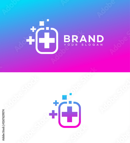 Digital Healthcare Plus Sign Medical Brand Logo Design