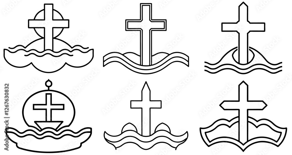 Obraz premium Baptism Cross Outline Coloring Page Printable Line Art Drawing