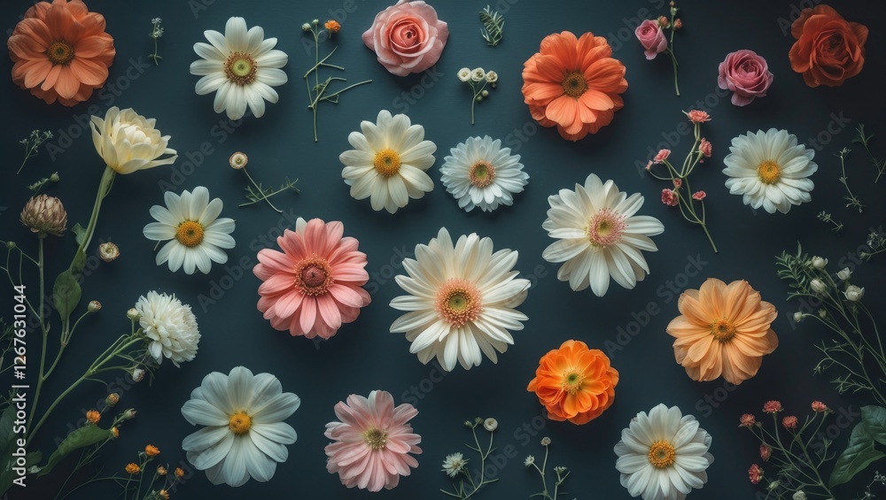 Fototapeta premium Colorful Floral Arrangement on Dark Background with Space for Text or Design Elements