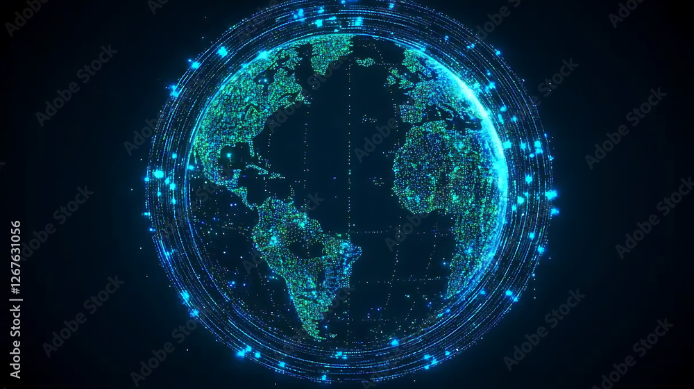 Obraz premium Digital Network Globe Earth Global Connection Data Technology Communication Worldwide Connectivity