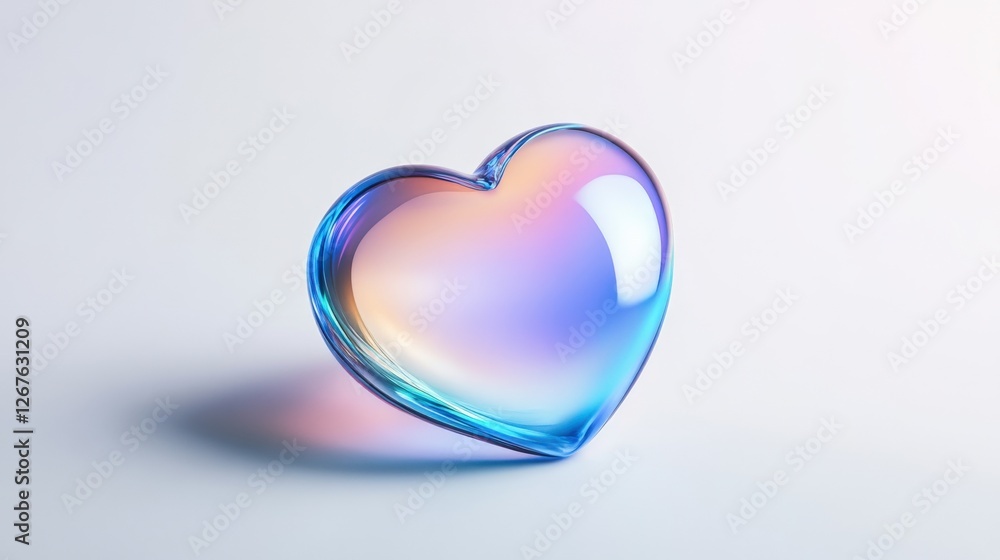 Iridescent glass Heart on White Background Iridescent glass Heart on White Background