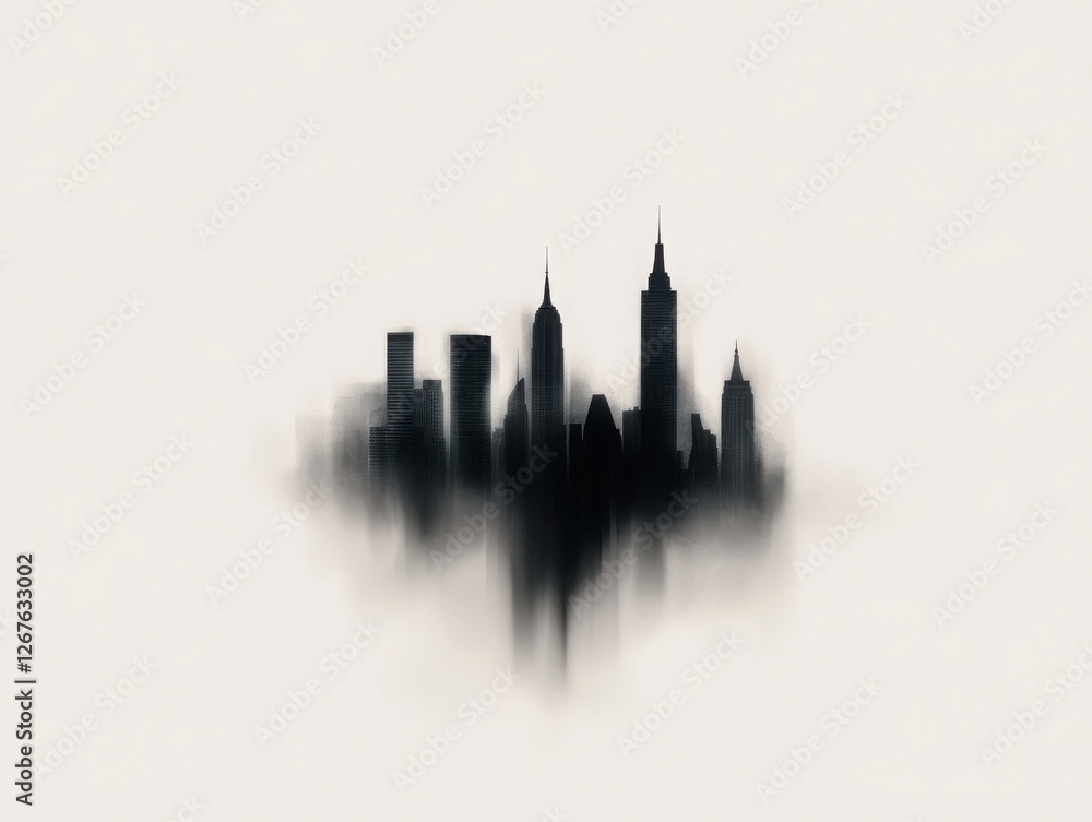 Fototapeta premium Abstract City Silhouette: A wide-angle pencil sketch of a distant city skyline, where futuristic skyscrapers fade into the background.