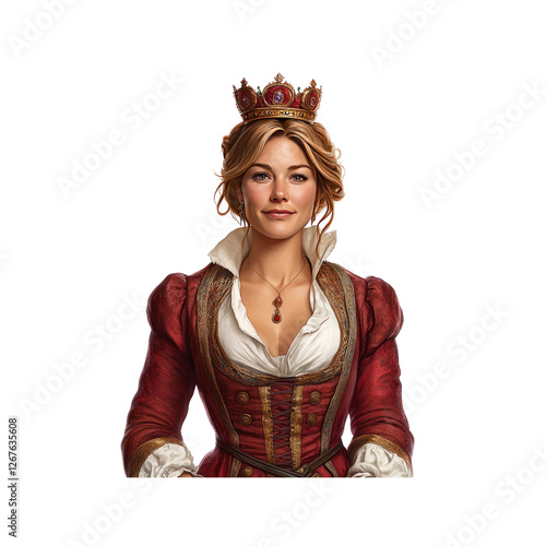Portrait of a Beautiful Queen in a Renaissance-Style Gown and Crown