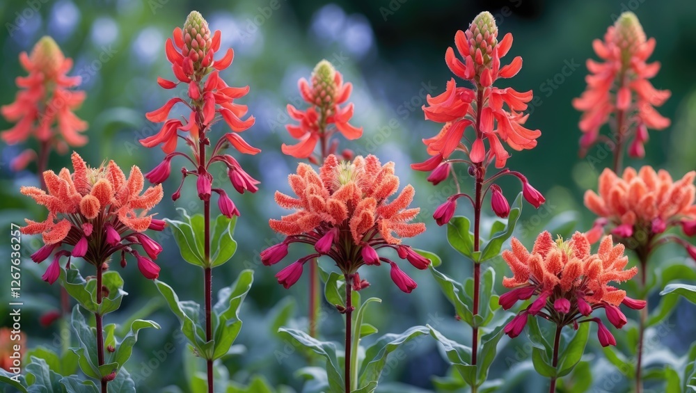Vibrant Amaranth Flowers in Bloom Against a Soft Green Background Showcasing Nature's Colorful Beauty and Diversity in Botanical Garden. Vibrant Amaranth Flowers in Bloom Against a Soft Green Background Showcasing Nature's Colorful Beauty and Diversity in Botanical Garden.