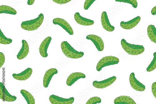 Green cucumber cartoon seamless pattern isolated on white background. Packaging, printed materials, presentations, and textile design