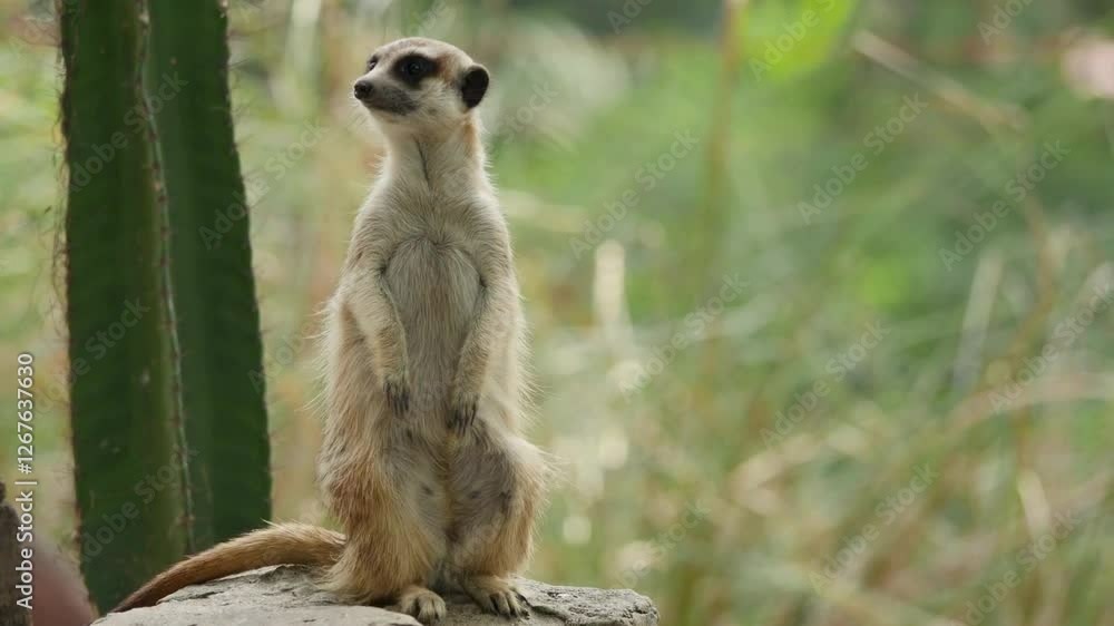 4K Close-Up of Alert Meerkat Suricata Suricatta in Natural Habitat 4K Close-Up of Alert Meerkat Suricata Suricatta in Natural Habitat