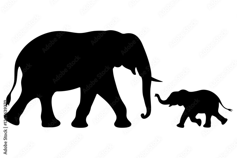 Naklejka premium silhouette of elephant with baby elephant