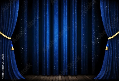 Elegant stage backdrop with shimmering royal blue velvet curtains