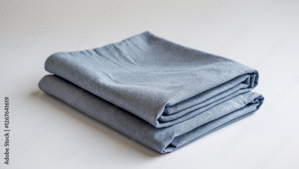 Stacked light blue fabric napkin neatly folded on a clean white background ideal for table setting and dining decor concepts. Stacked light blue fabric napkin neatly folded on a clean white background ideal for table setting and dining decor concepts.