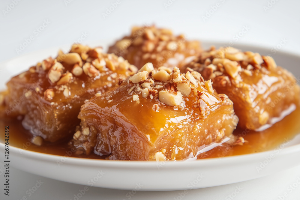Baklava pieces with chopped nuts and syrup close-up. Baklava pieces with chopped nuts and syrup close-up.