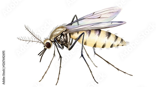 A chibi mosquito with tiny wings, hovering in the air, looking pesky, isolated on a white background