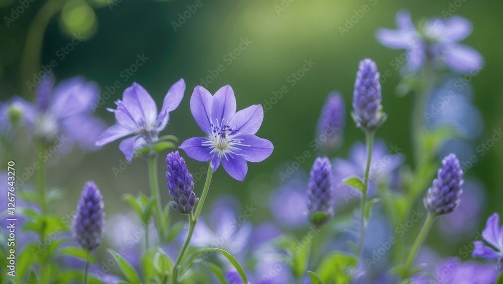 Vibrant Purple Wildflowers on a Soft Green Background Capturing the Essence of Natural Beauty in Blooming Spring Vibrant Purple Wildflowers on a Soft Green Background Capturing the Essence of Natural Beauty in Blooming Spring