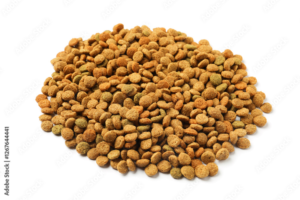 Dry pet food granules isolated on white Dry pet food granules isolated on white