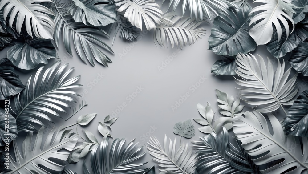 Elegantly Styled Tropical Foliage Collection in Silver and White Colors for Abstract Background Decor and Design Elements Elegantly Styled Tropical Foliage Collection in Silver and White Colors for Abstract Background Decor and Design Elements