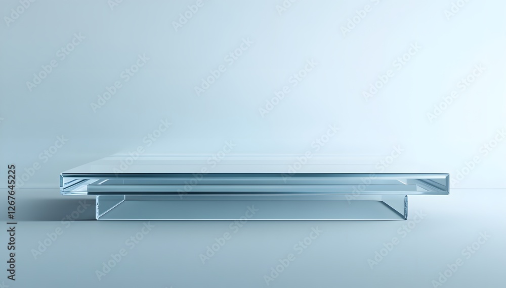 Glass Display Platform Over Light Blue Glass Display Platform Over Light Blue