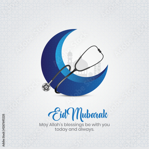 The moon stethoscope represents the Muslim festivals of Ramadan, Eid, and  Eid Ul Adha. It is a concept of Eid Mubarak, and it is also a concept of Muslim health care.