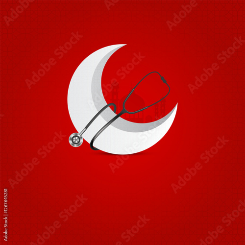 The moon stethoscope represents the Muslim festivals of Ramadan, Eid, and  Eid Ul Adha. It is a concept of Eid Mubarak, and it is also a concept of Muslim health care.
