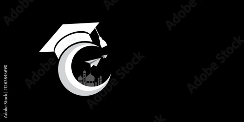 Eid Mubarak Islamic education new moon school graduate background template vector Illustration. Ramadan Mubarak Social Media Post With Pencil | Graduate Cap Eid Education Eid Ramadan Post